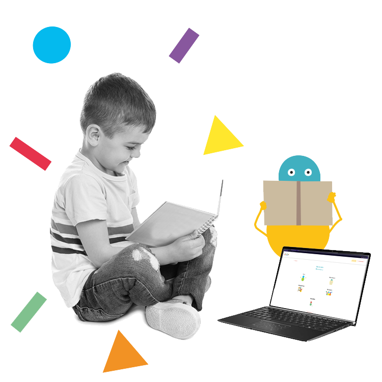 Enfant lisant un livre à côté d'un ordinateur montrant Lilote